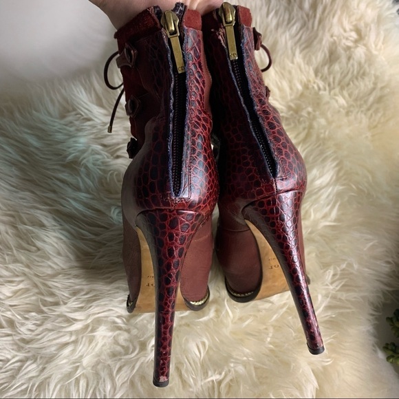 AUTHENTIC DIOR BORDEAUX DUCHESSE CROC CORSET PLATFORM ANKLE BOOT SZ 6.5 - Picture 5 of 11